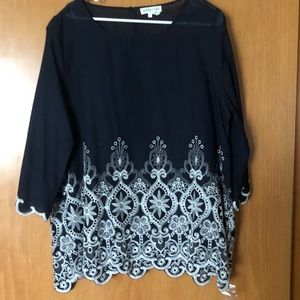 Navy oversized shirt with white and silver details